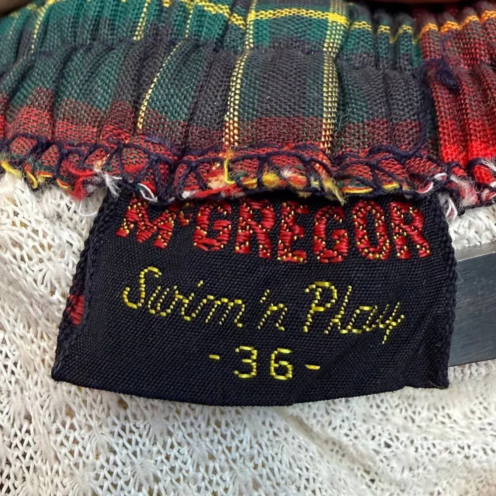 Vintage 1950s Men’s Red Plaid Swim Trunks McGregor Swim n Play Size Small Shorts